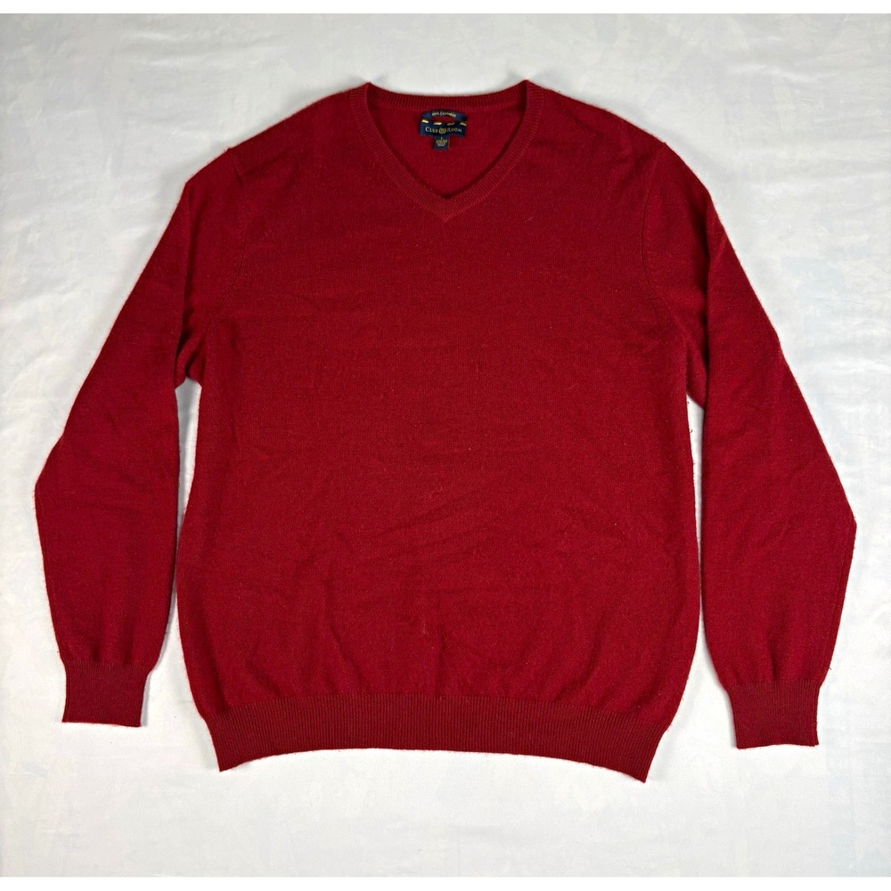 Club Room Men's 100% Cashmere V-Neck Knit Pullover Sweater Red Regular Size L